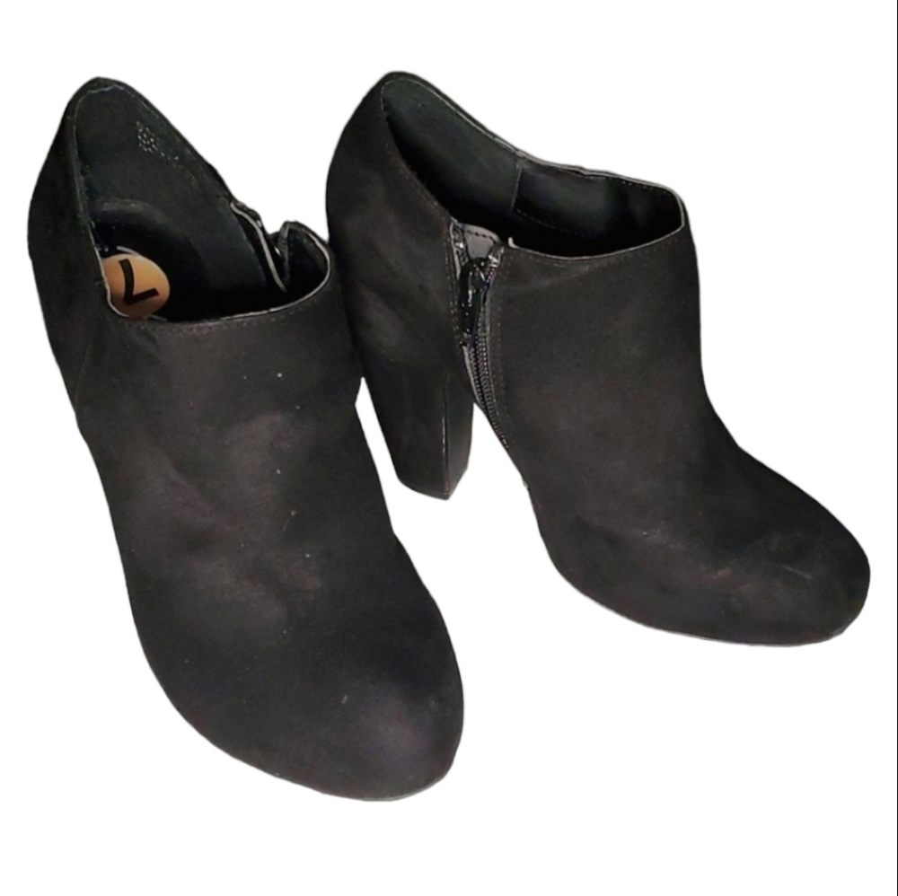 Mti Design Black Suede Ankle Boots w/ Side Zipper - Gwen, Size 7M (Some Scuffs)